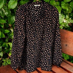 Tucker Black and Orange Polka Dot Peplum Blouse 100% Silk Women’s Size M